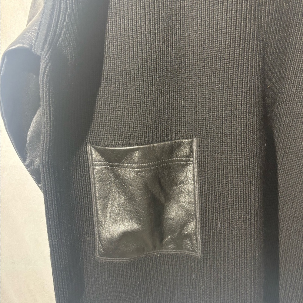 Hugo Boss Black Turtleneck Sweater with Leather Sleeves - Picture 5 of 10